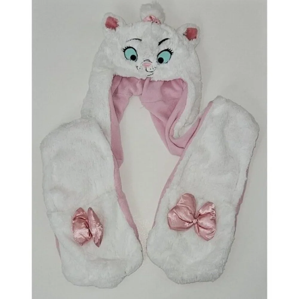 Disney Parks Marie Aristocats Fleece Plush Hat Scarf Mittens 1-Piece Combo Child